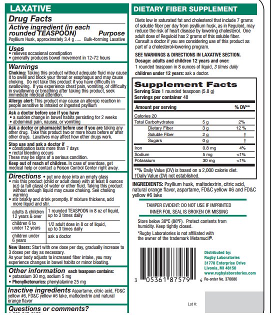 Rugby Reguloid Sugar Free, Bulk Forming Laxative Powder Psyllium Fiber