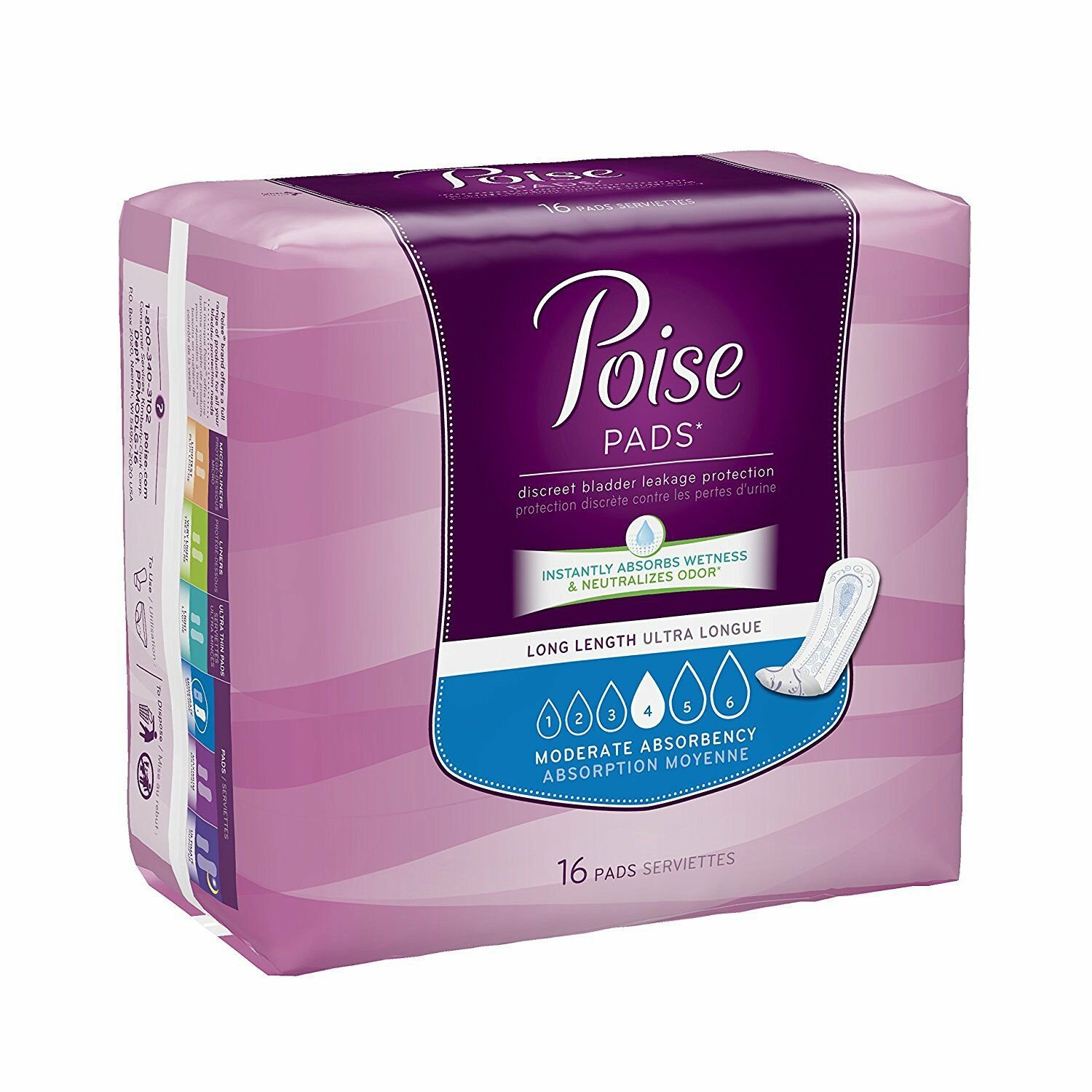 Poise Moderate Absorbency Incontinence Pads Long 6x16 Count 4640