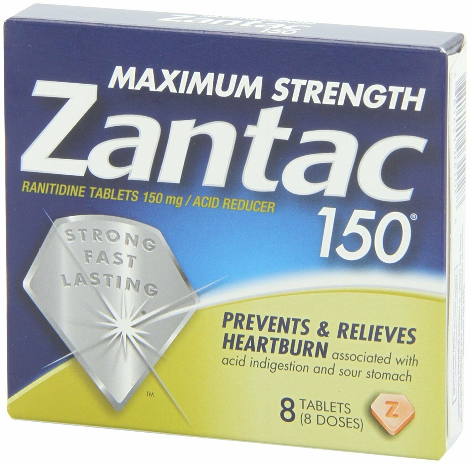 Zantac 150mg Maximum Strength Tablets Acid Reducer, Original, 8 Tablets