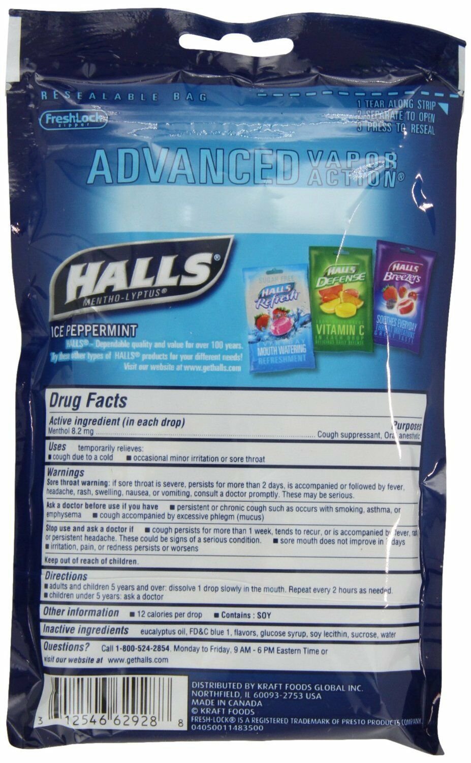 Halls Drops, Ice Peppermint, 30 Cough Drops
