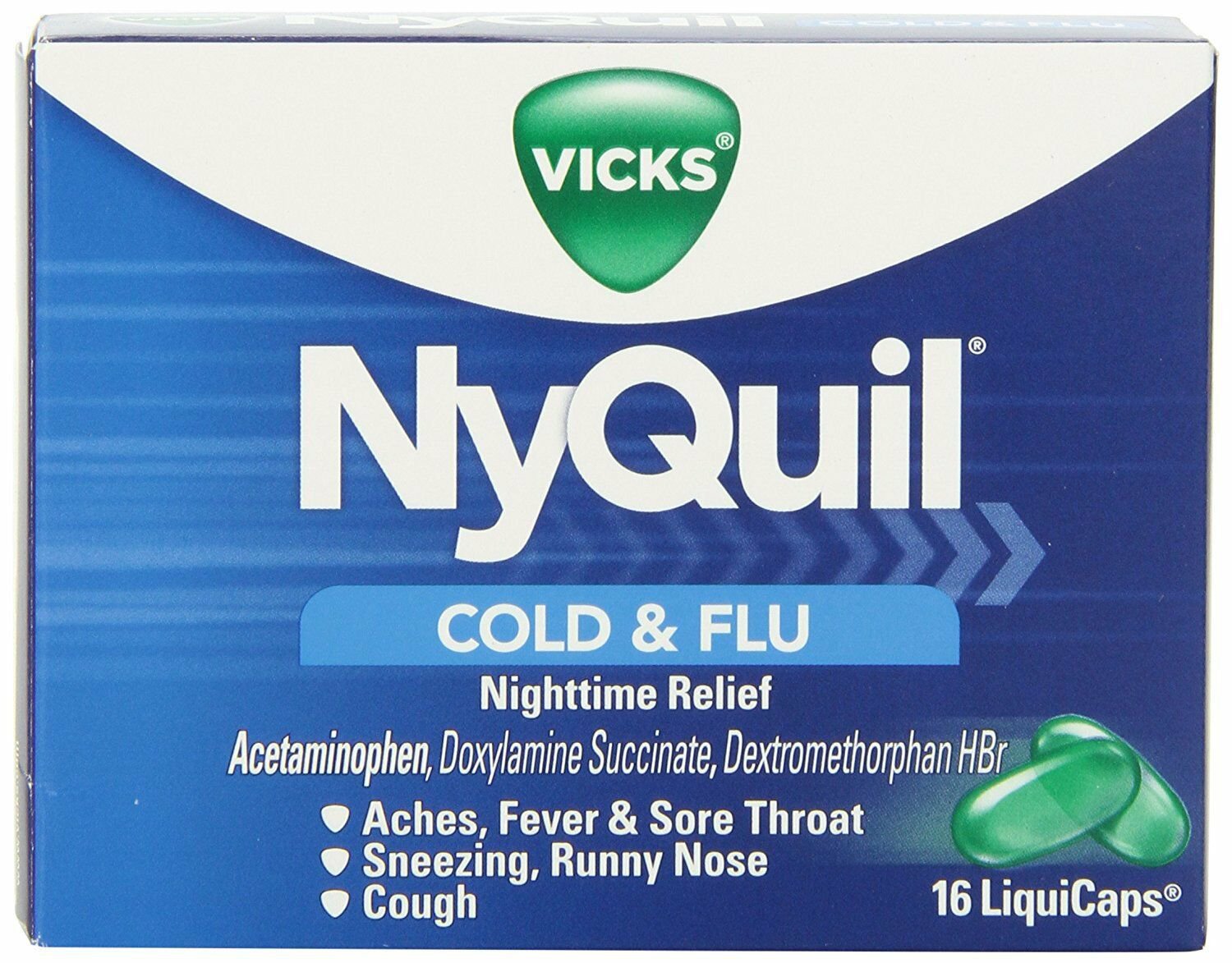 Nyquil Cold And Flu Nighttime Relief Liquid Capsules, 16 Count