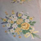 Floral Tablecloth Gray and Yellow 60 x 52 inches 1960s Vintage