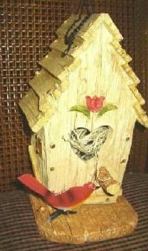 Brand New Birdhouse with Tulip and Cardinal Decoration -