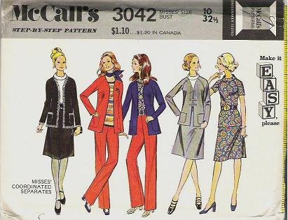 McCalls 1971 Pattern 3042 Size 10  Blouse Pants and Jacket