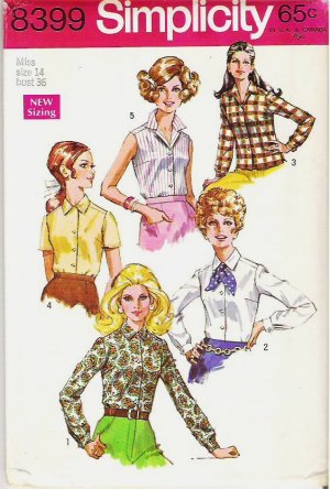Simplicity Uncut Pattern 8399 Ladies Size 14 Blouses Shirts 1969