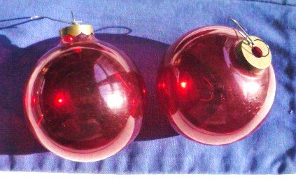 Two Lot Vintage Red Glass Ball Ornaments