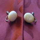 Vintage White Pearlized Button Screw Back Earrings
