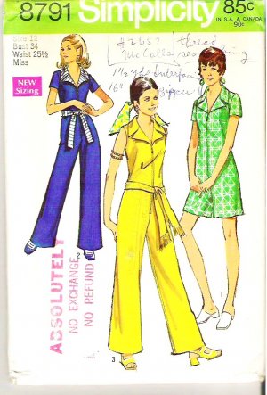 Rare Simplicity Pattern 8791 Miss Sz 12 Jumpsuit in 2 Lengths