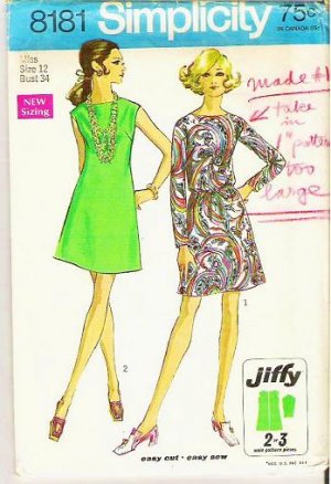 Simplicity Pattern 8181 Miss Size 12 Jiffy Dress - 1969