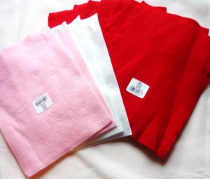Ten Felt Squares New w Labels Solid Pink White Red 12 x 9