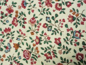 Petite Cranberry Blue Floral Pattern on Tan Background Fabric 44 x 44
