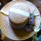 Straw Hat Bonnet Personally Designed with Lace Flowers Ribbon and Owl