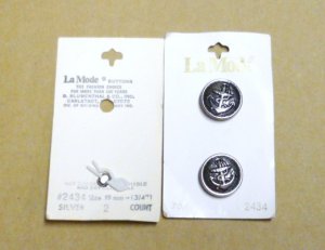 La Mode Anchor Buttons Set of Three Silver Tone New on Card 2434 Lamode