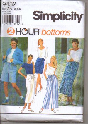 Simplicity Uncut Pattern 9432 - Two Hour Shorts, Skirts, Pants  AA xs s m