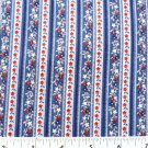 Red White Blue Flowers Stripe Pattern Fabric Material 44 x 18 Inches Remnant