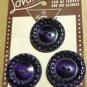 Le Chic Dark Purple Set of 3 Buttons on Card - Vintage -
