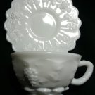 Westmoreland Glass Paneled Grape Pattern Cup n Saucer Set Milk White - Vintage