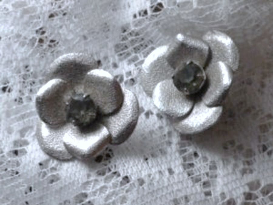 Vintage Large Silver Tone Rhinestone Clip-On Earrings