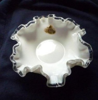 Fenton Silvercrest Ruffled Edge Glass Candy Dish - Label Attached