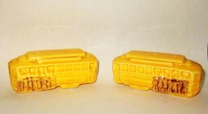 Trolley Car Salt and Pepper Shakers - Color is Yellow ~ Very Nice - Older