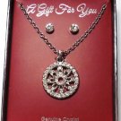 New: Genuine Crystal 18.5 inch Necklace Circle Pendant and Earring Set