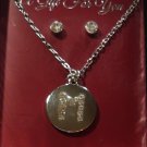 NIB Genuine Crystal 18.5 inch Necklace Initial M Pendant and Earring Set