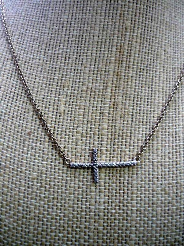 Sideways Cross Necklace Two Tone DBJ 925 SS Rhinestone