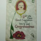 Antique Postcard Congratulations Baby Unposted, No writing - Made in USA