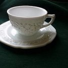 Indiana Glass Orange Blossom Flower and Leaf Band Cup Saucer Set White Milk Glass