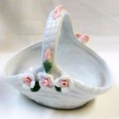 Miniature Ceramic Brides Basket by Cwi with Pink White Floral Decor Hi-Gloss