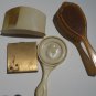 Gold Tone Compact w Mirror, Celluloid mirror, celluloid brush and Grooming box Lot