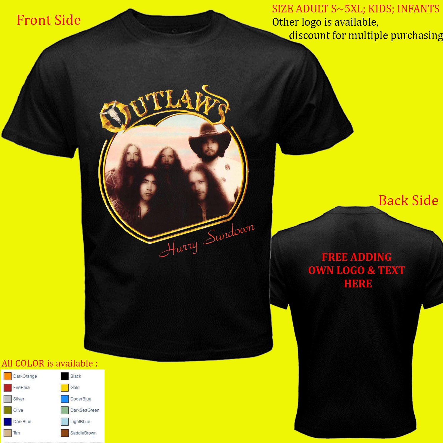 3 The Outlaws band album tour T-shirt All size Adult S-5XL Youth Babies