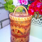 Storage capacity tree bark Russian folkcrafts handmade handpainting about 1980