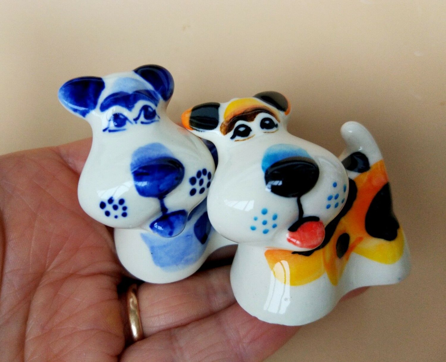 Fox terrier two porcelain funny figurines dog made in Russia