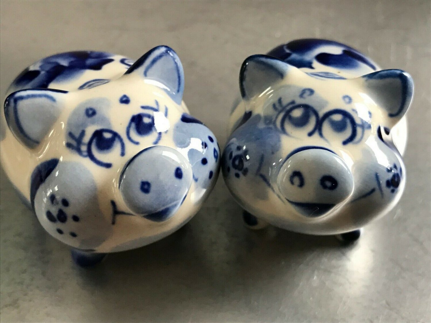 Two cute pigs porcelain figurine hand painted made in Russia