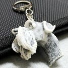Schnauzer keychain half dog head figurine marble chips  from Russia handmade