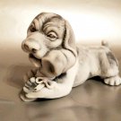 Puppy with bone statuette marble chips realistic figurine dog made in Russia
