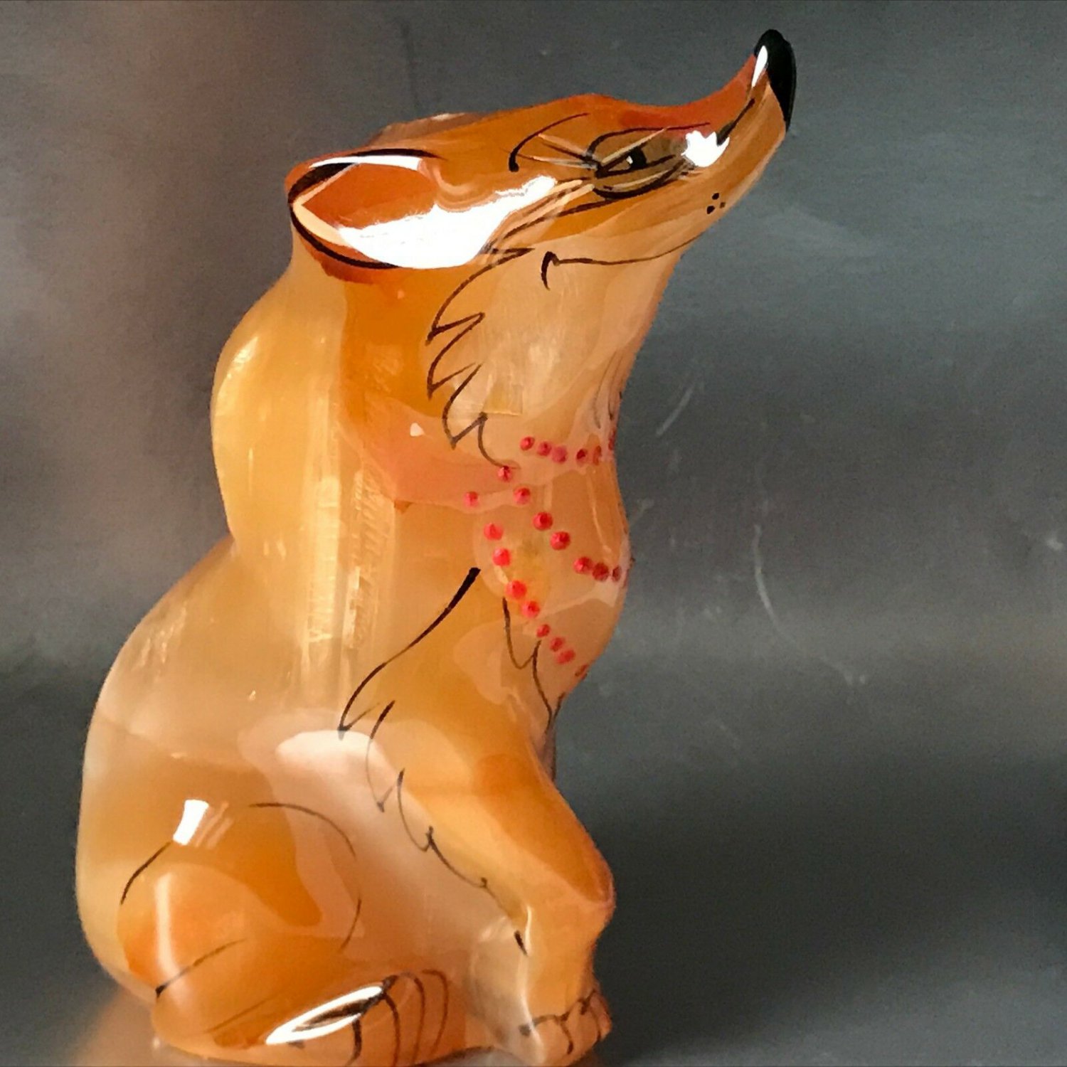 Sly Fox selenite natural stone statuette handmade from Russia