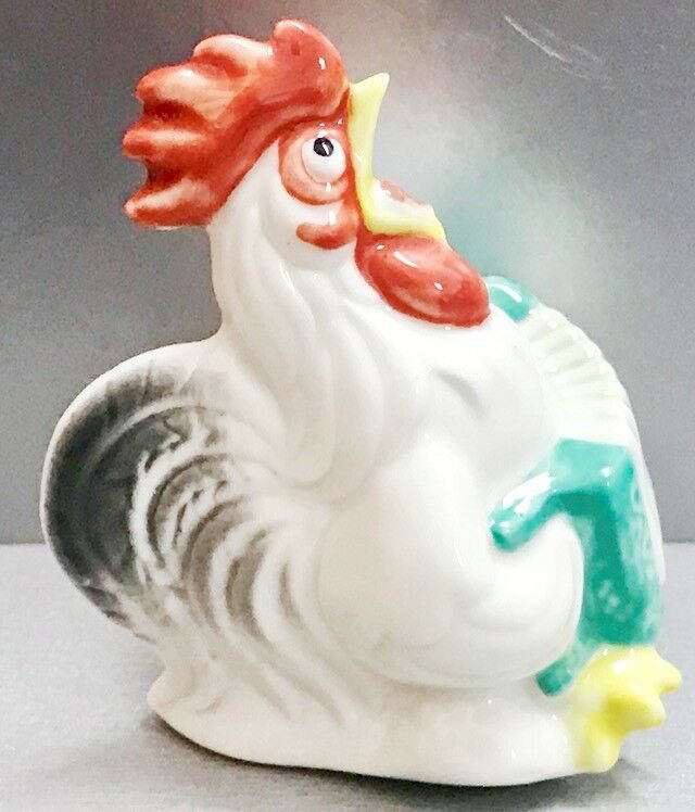 Funny rooster with harmonica porcelain figurine handmade souvenir from Russia