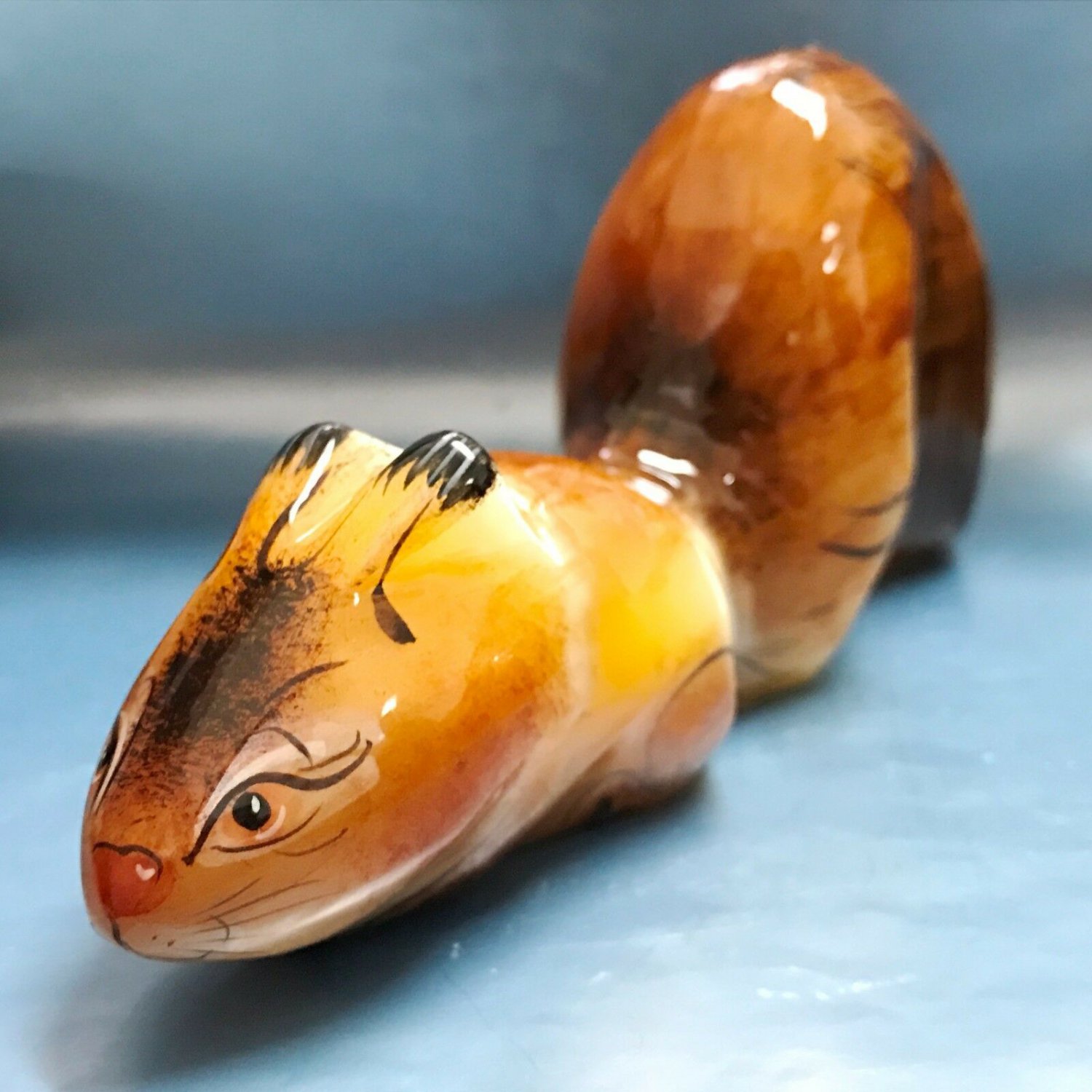 Squirrel natural stone selenite statuette handmade original painting from Russia