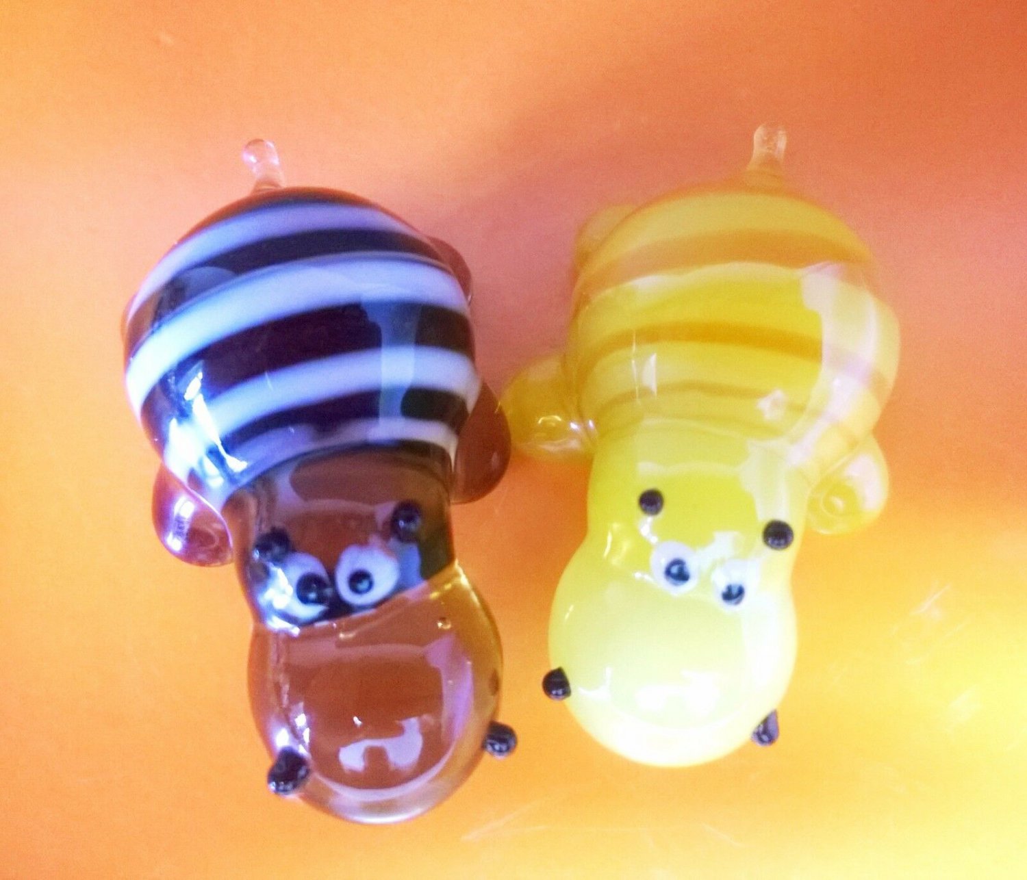 Hippopotamus two funny figurines blown glass handmade  souvenirs Russia