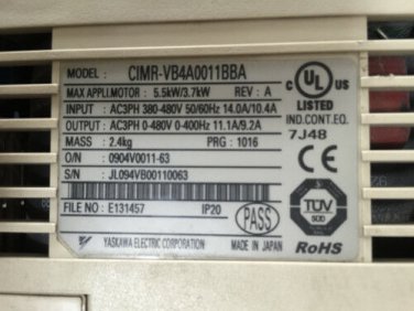 Yaskawa CIMR-VB4A0011BBA Used 1PCS