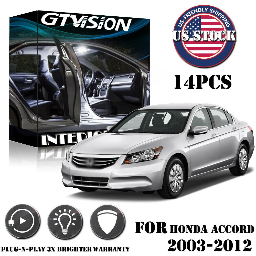 14x White LED Interior Lights Package Kit Fit Honda Accord 2003 - 2010 2011 2012
