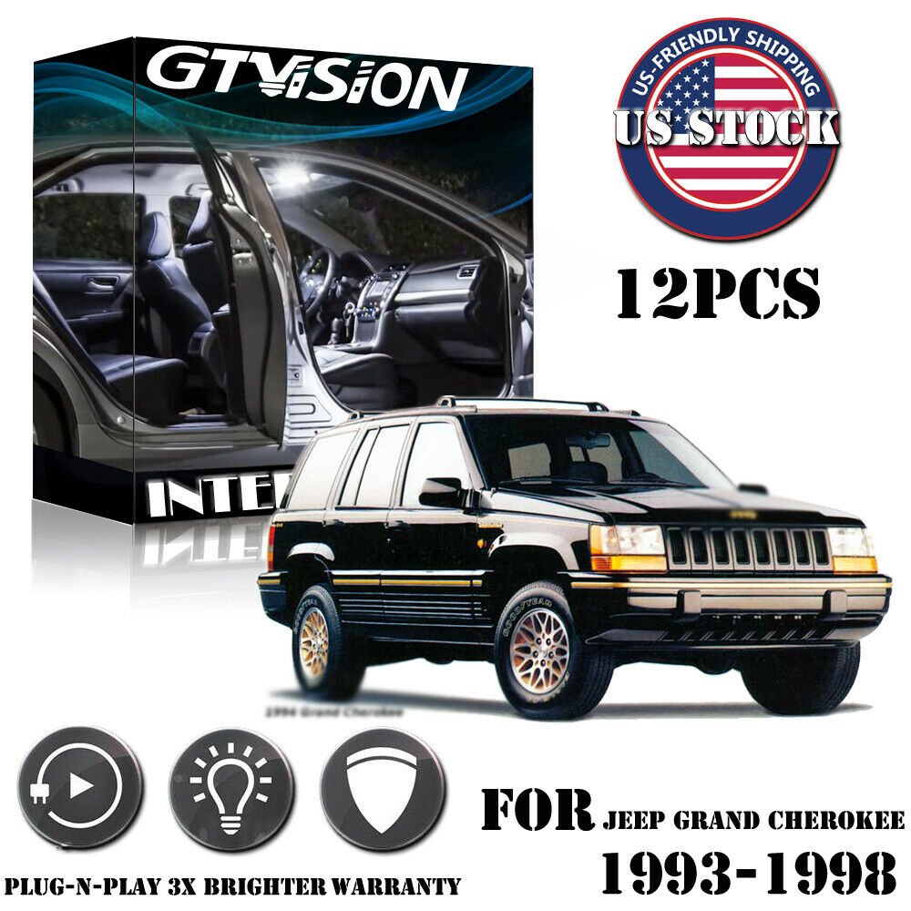 12x White LED Interior Light Package Kit Fit 1993-1998 Jeep Grand Cherokee +Tool