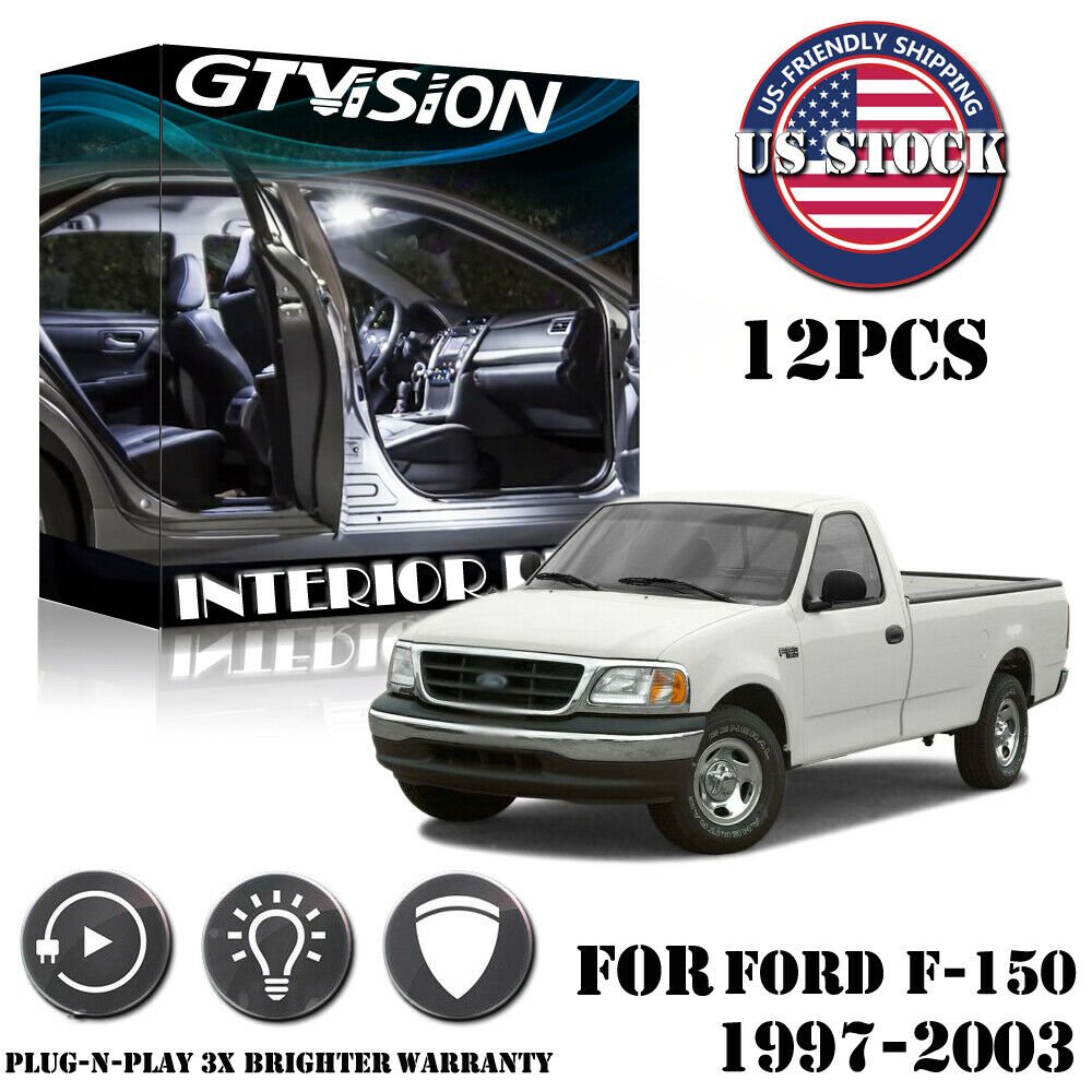 12x White LED Interior Lights Package Kit Fit 1997 - 2002 2003 Ford F150 +Tool