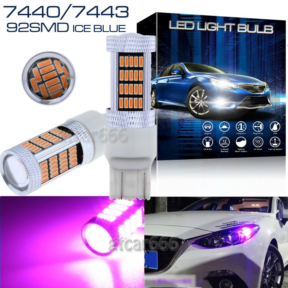 92SMD 7443 7440 High Power Projector LED Parking Reverse Light Bulbs Pink Purple