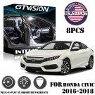 8x White LED Interior Lights Package Kit Fit 2016 - 2018 2019 Honda Civic +Tool