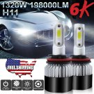 2x H11 H8 H9 Upgrade LED Headlight Bulbs Pair 6000K White Light HID Replacement