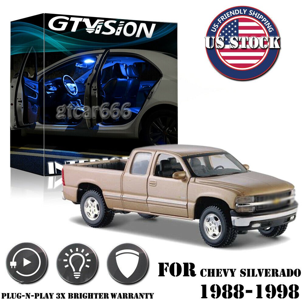 3x Blue LED Interior Lights Package Kit Fit 1988-1998 Chevy Silverado GMC Sierra