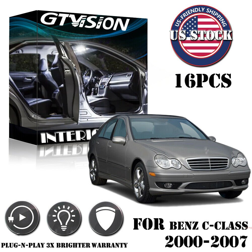 16x Error Free White LED Interior Light Kit Fit Mercedes Benz C class W203 00-07